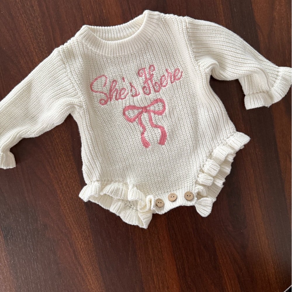 Knit She's Here Romper 0-3 months